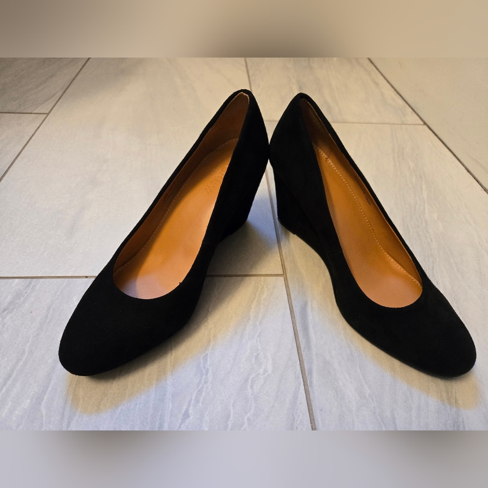 J. Crew Solid Black Suede Leather Sylvia Wedge Heel Size 6 - Picture 4 of 7
